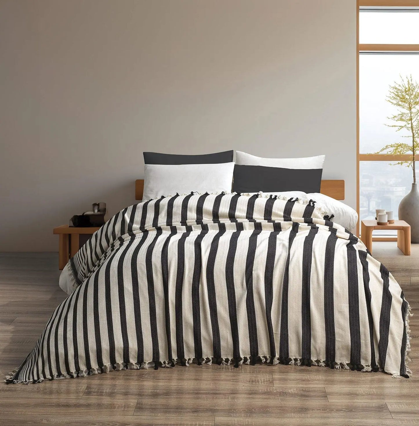 Bedspread Turkish Cotton Blankets Bed Cover Summer Coverlet - Black and white striped