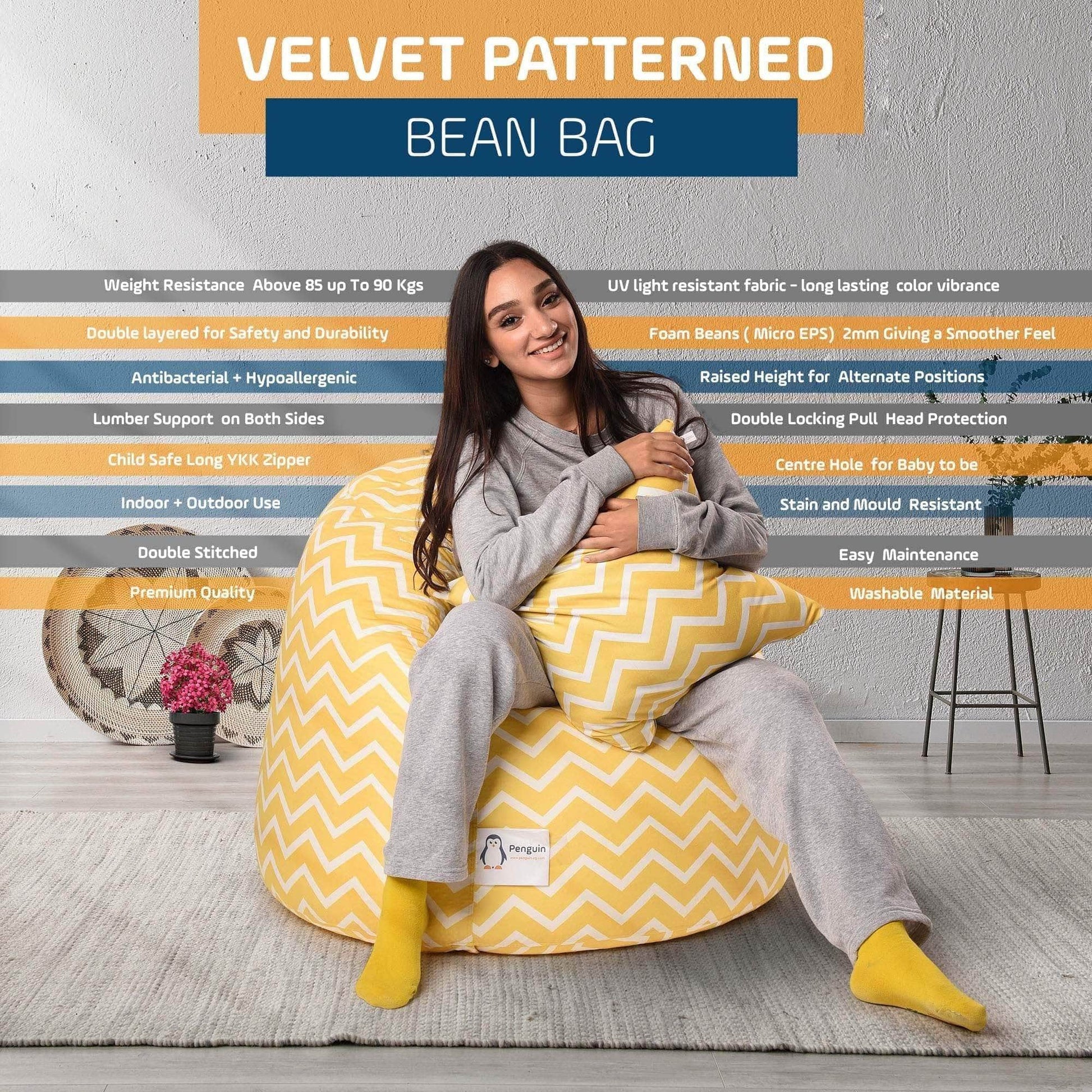Penguin Group Bean Bags Zigzag Velvet Bean Bag