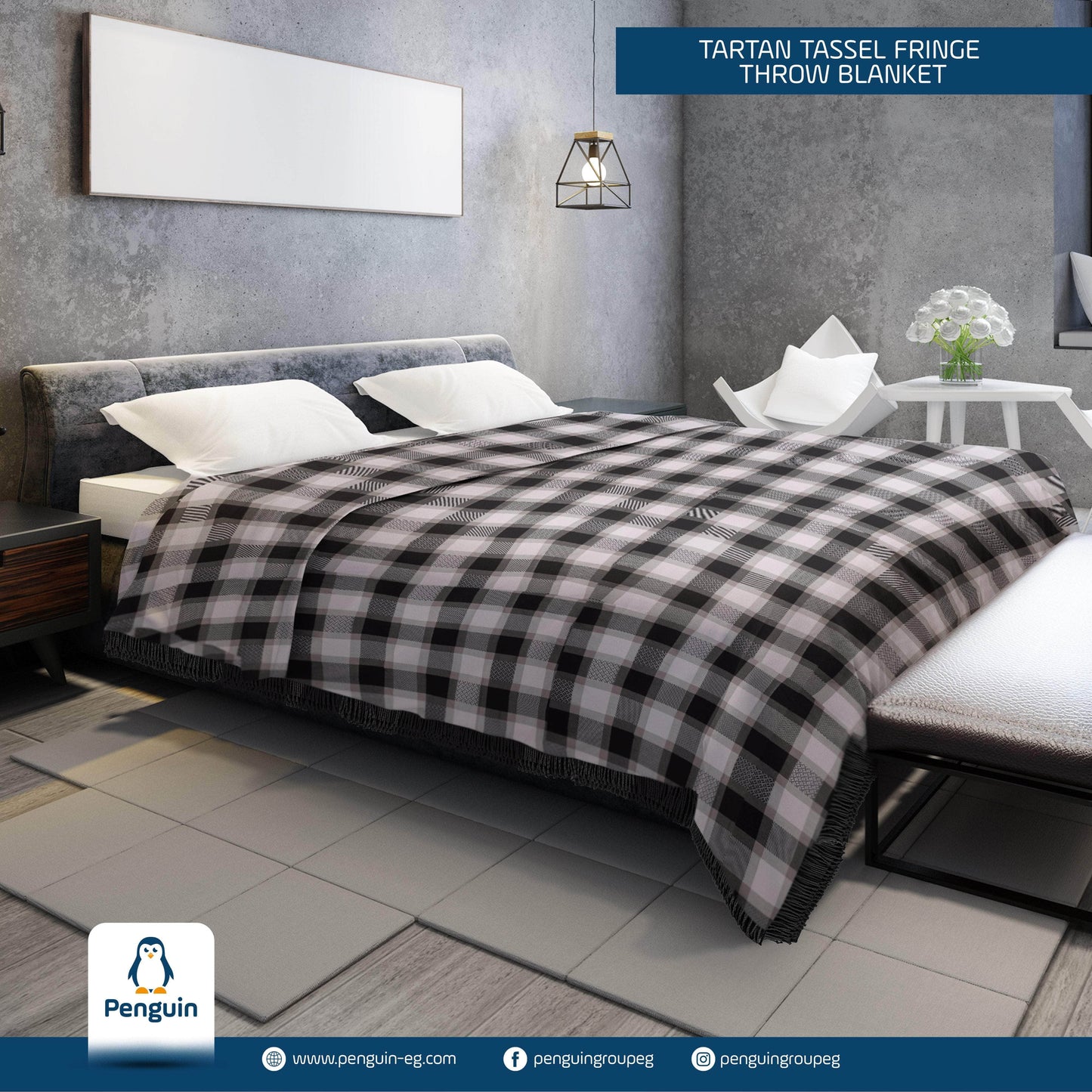 Penguin Group Blanket & Duvet Black/ White Tassel Fringe Throw Blanket 240 cm2