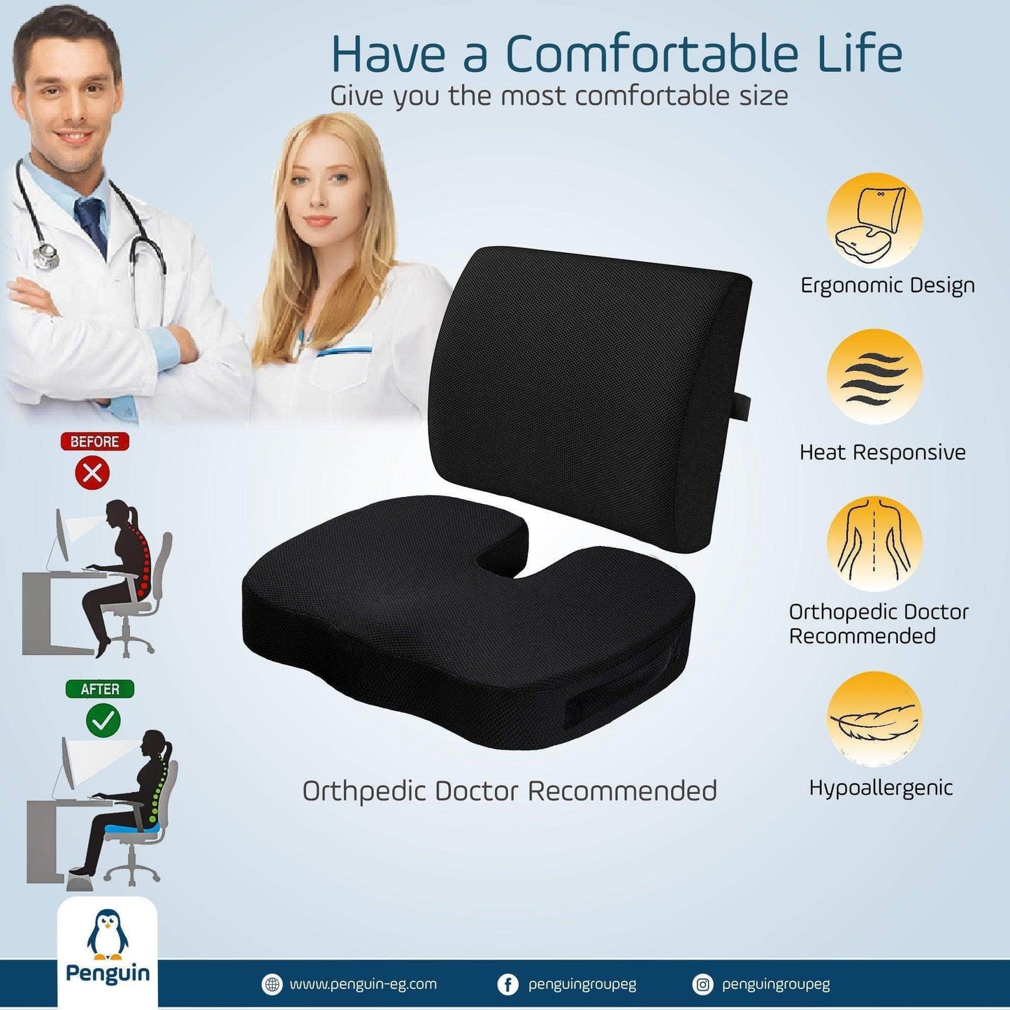 Penguin Group Cushions Lumbar & Coccyx Seat Cushion
