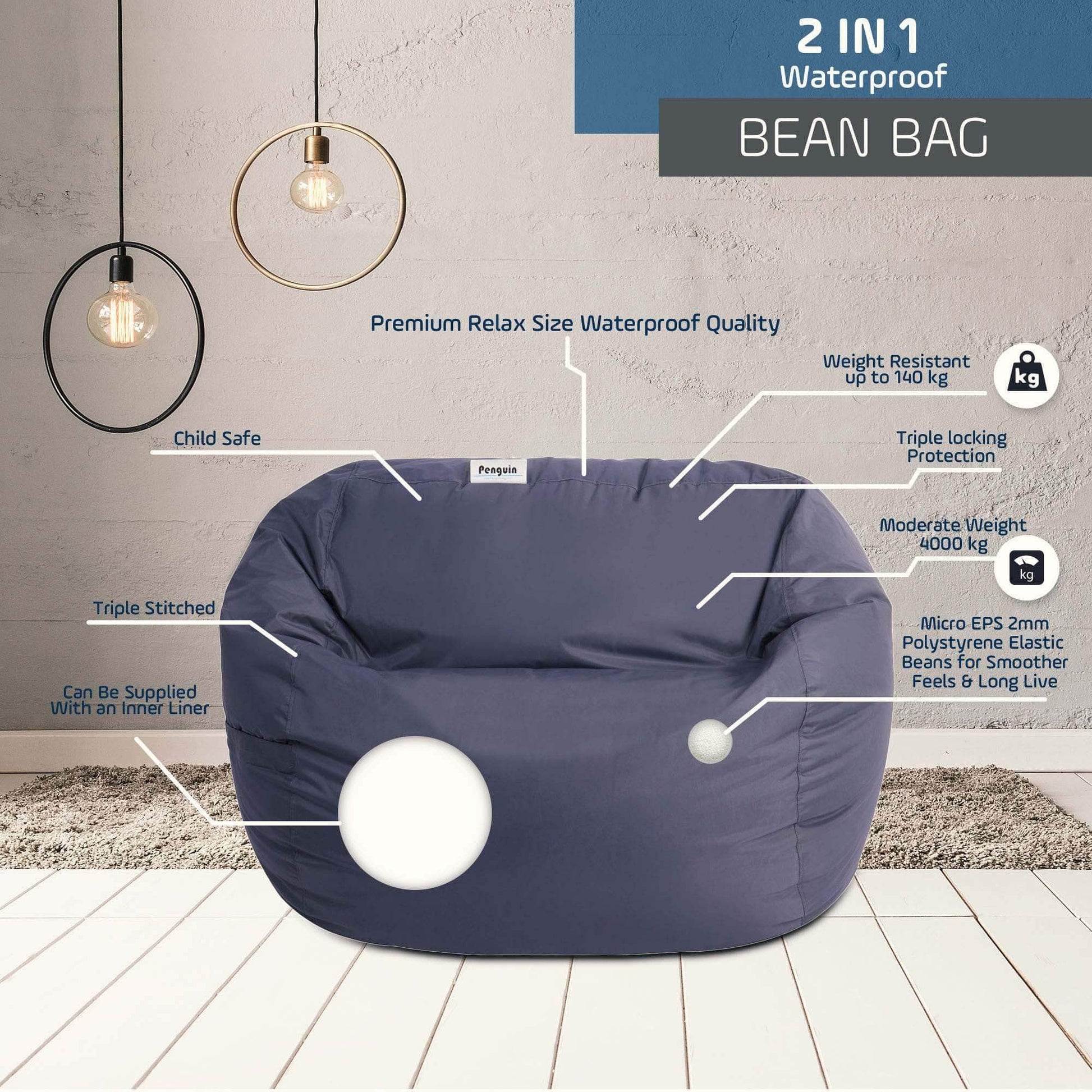 Penguin Group Waterproof Bean Bags 2 in 1 Waterproof Bean bag