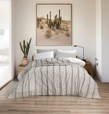 Bedspread Cotton Blanket Bed Cover Coverlet Farmhouse Rustic -Off White striped