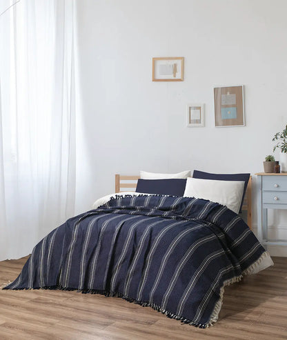 Bedspread Turkish Cotton Blanket Cover Summer Coverlet Throw - Navy striped