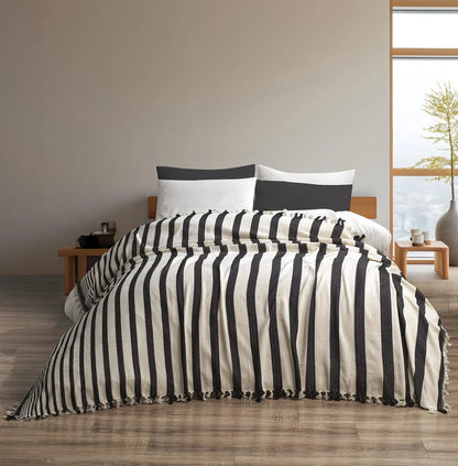 Bedspread Turkish Cotton Blankets Bed Cover Summer Coverlet - Black and white striped