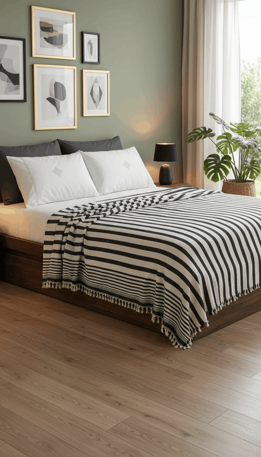 Bedspread Turkish Cotton Blankets Bed Cover Summer Coverlet - Black and white striped
