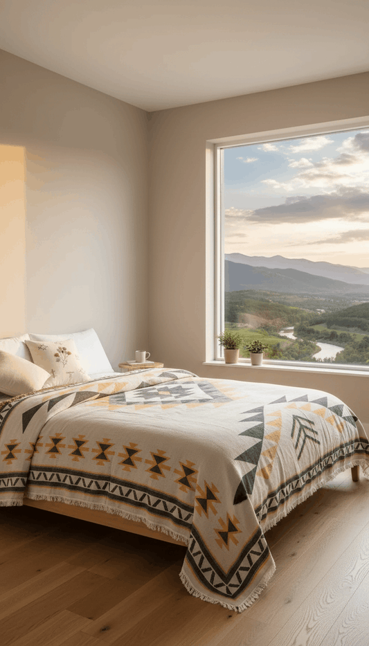 Aztec Bedspread Summer Soft Blanket Cover Lightweight Tribal - Beige