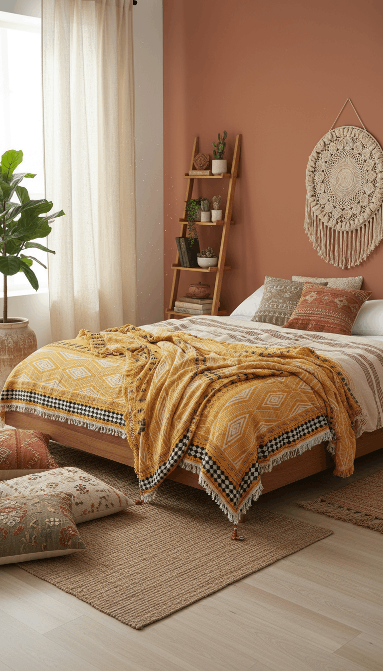 Aztec Bedspread Summer Soft Blanket Cover Lightweight Tribal - Yellow