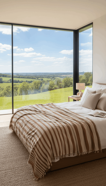 Bedspread Turkish Cotton Blankets Cover Summer Coverlet - Beige and Brown striped