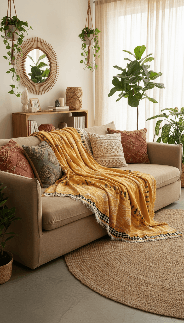 Aztec Bedspread Summer Soft Blanket Cover Lightweight Tribal - Yellow