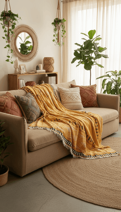 Aztec Bedspread Summer Soft Blanket Cover Lightweight Tribal - Yellow