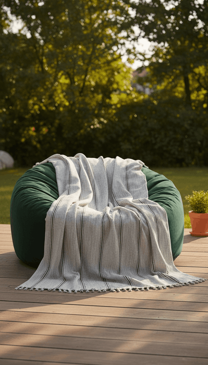 Bedspread Cotton Blanket Bed Cover Coverlet Farmhouse Rustic -Off White striped