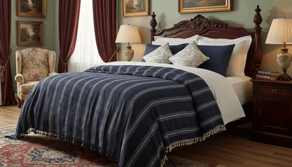 Bedspread Turkish Cotton Blanket Cover Summer Coverlet Throw - Navy striped
