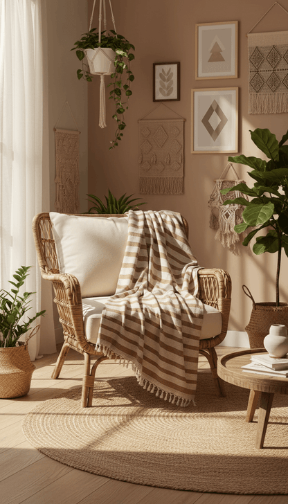 Bedspread Turkish Cotton Blankets Cover Summer Coverlet - Beige and Brown striped