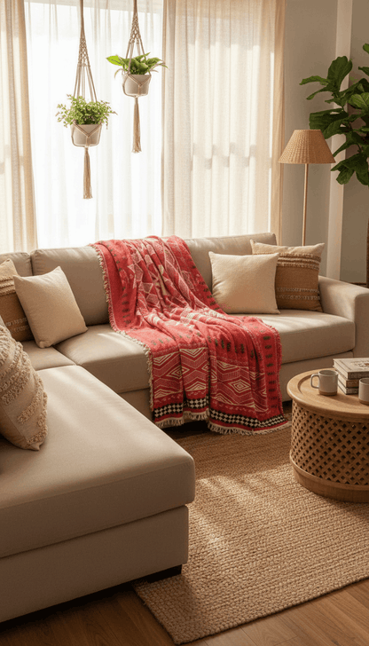 Aztec Bedspread Summer Soft Blanket Cover Lightweight Tribal - Red