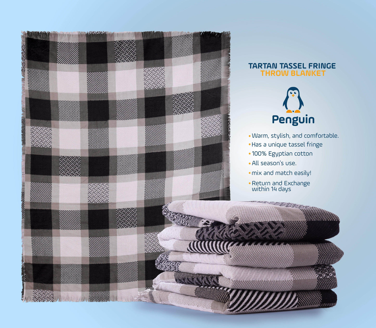 Penguin Group Blanket & Duvet Black/ White Tassel Fringe Throw Blanket 240 cm2