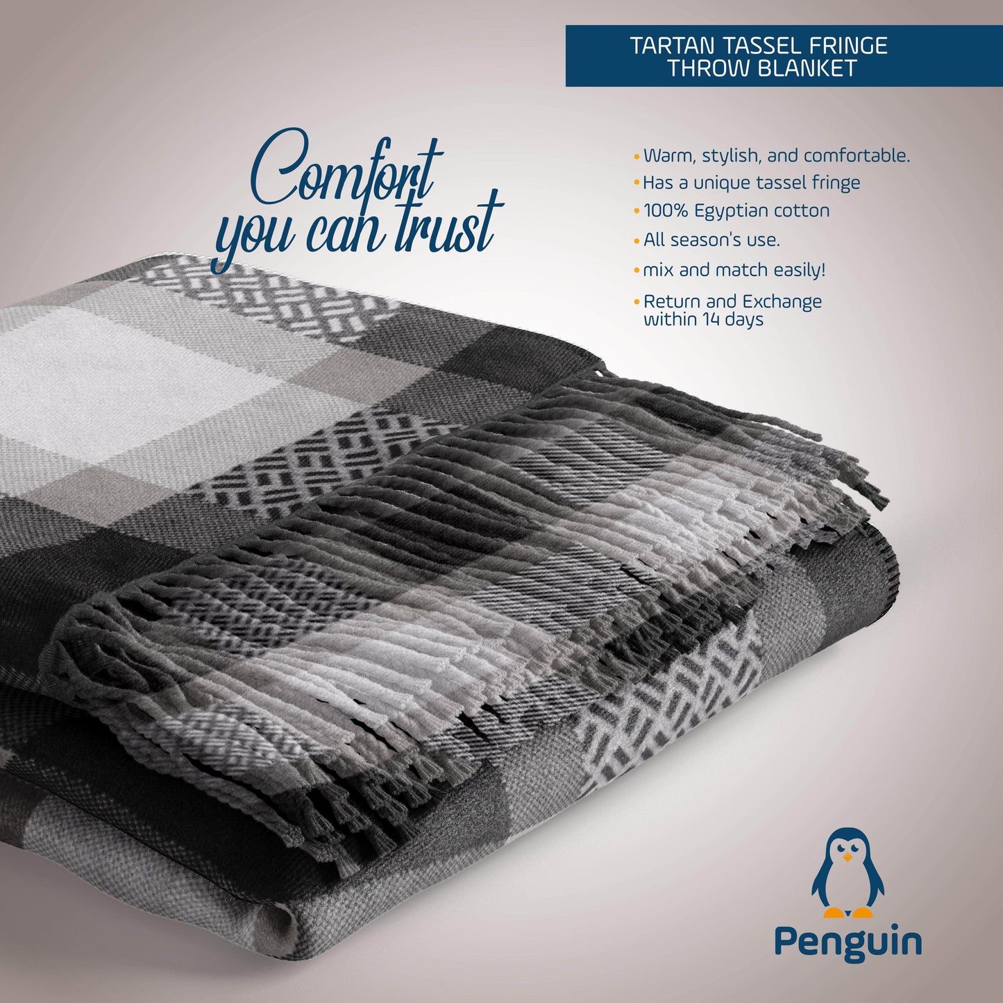Penguin Group Blanket & Duvet Black/ White Tassel Fringe Throw Blanket 240 cm2