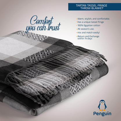 Penguin Group Blanket & Duvet Black/ White Tassel Fringe Throw Blanket 240 cm2