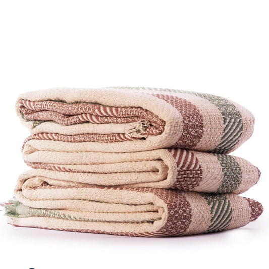Penguin Group Blanket & Duvet Brown VS Green Strap Tassel Fringe Throw Blanket 240 cm2