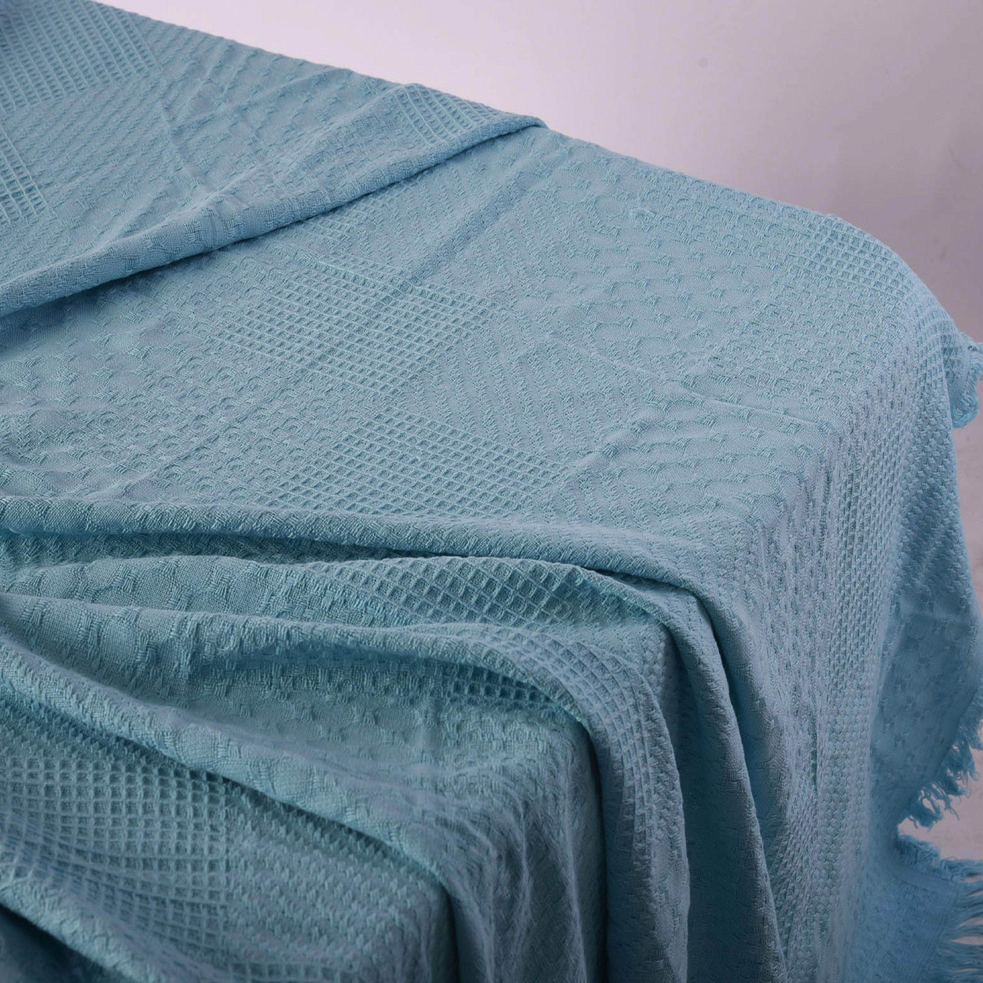 Penguin Group Blanket & Duvet Sky-Blue Solid Tassel Fringe Throw Blanket 240 cm2