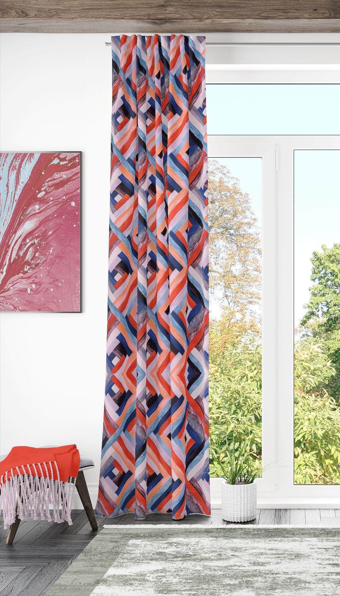 Penguin Group Curtains 250 H × 140 W (cm) Orange Blue Diamond Rik-Tig Curtain