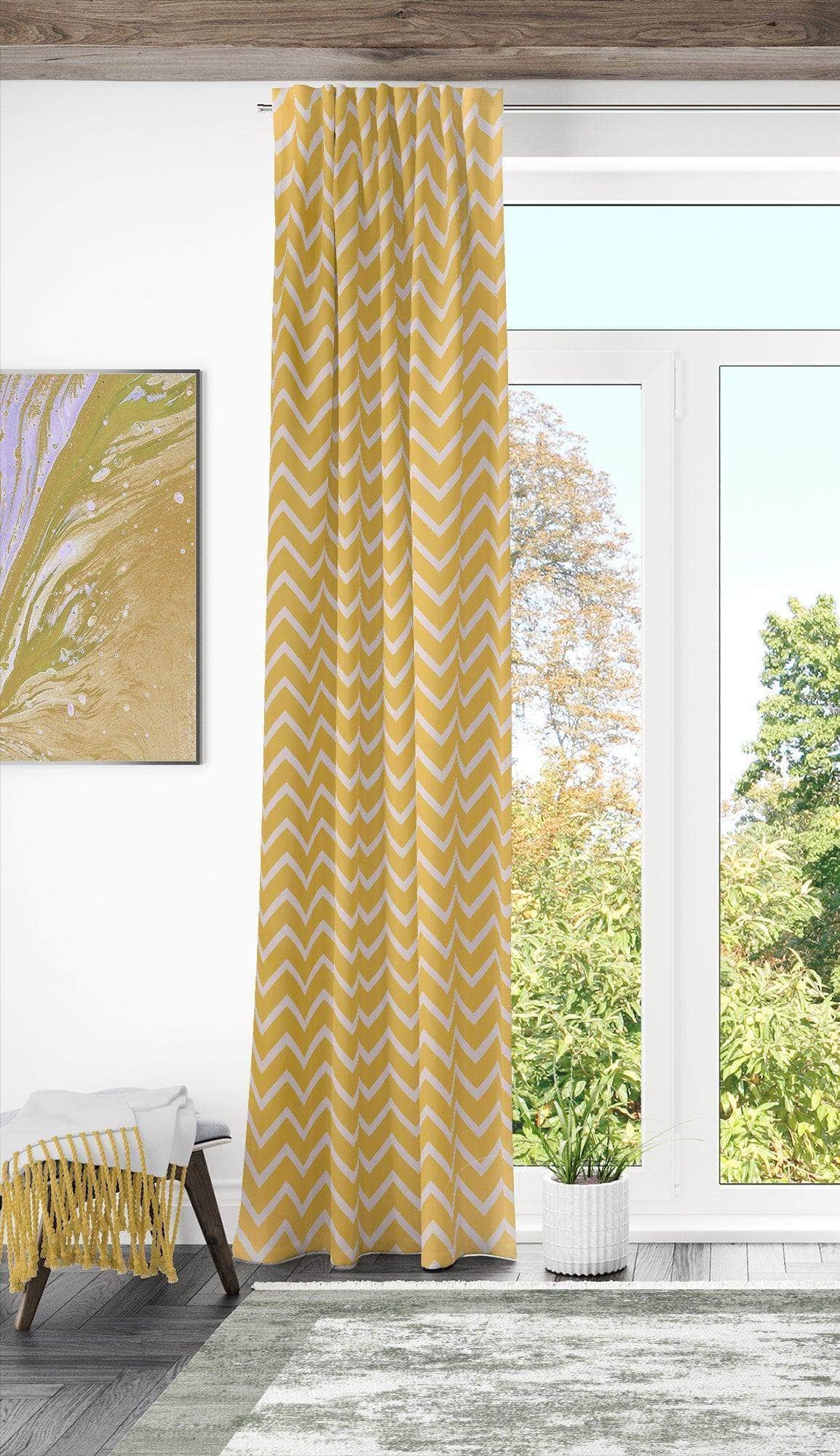 Penguin Group Curtains 250 H × 140 W (cm) Yellow Zigzag Rik-Tig Curtain