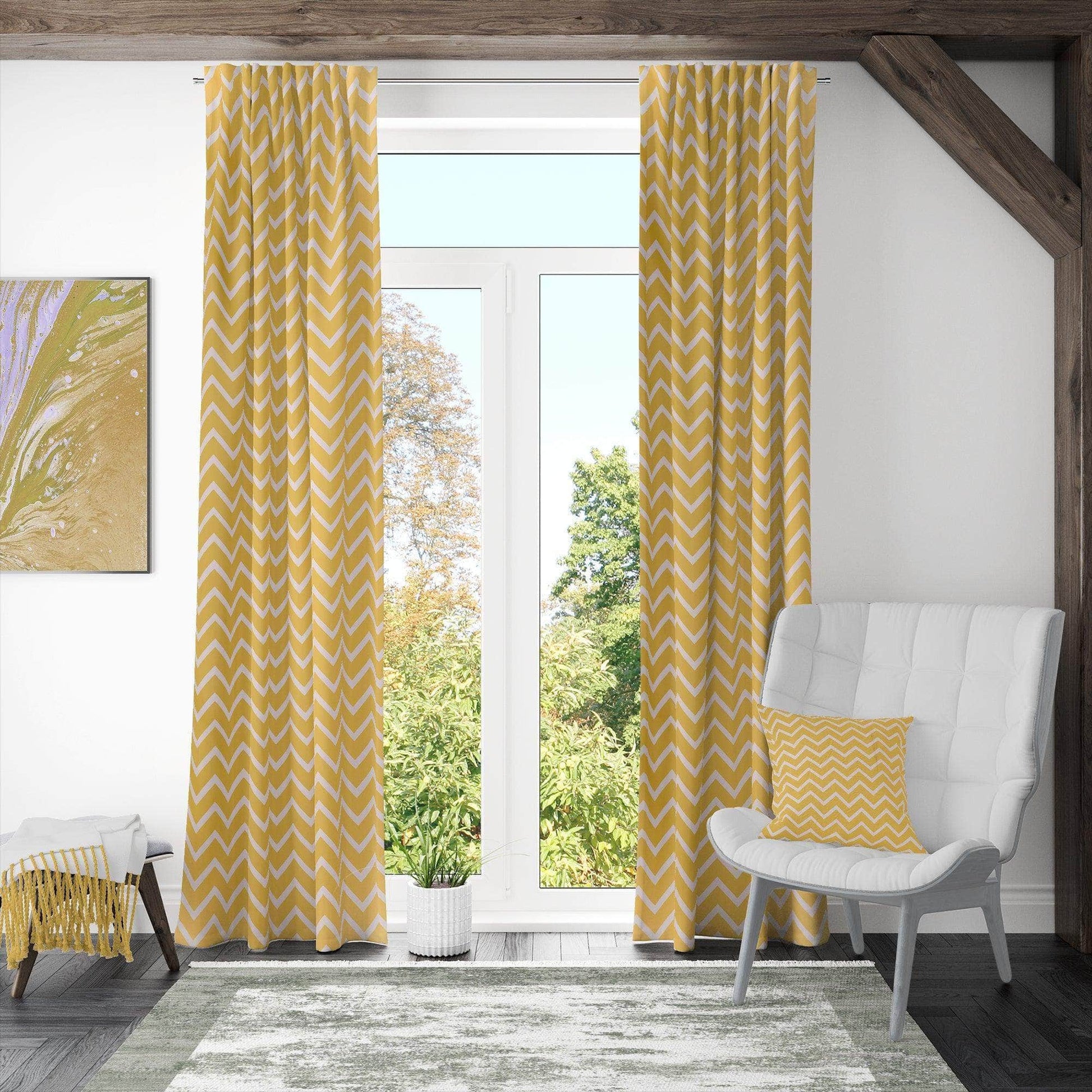 Penguin Group Curtains 250 H × 280 W (cm) Yellow Zigzag Rik-Tig Curtain