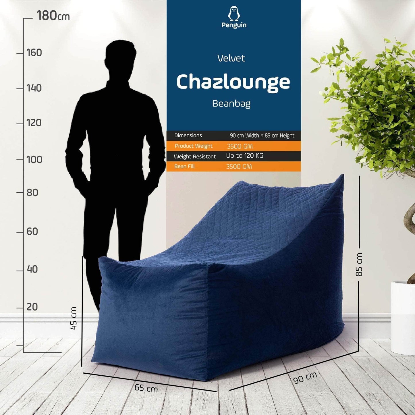 Penguin Group Waterproof Bean Bags Velvet Chaise Lounge