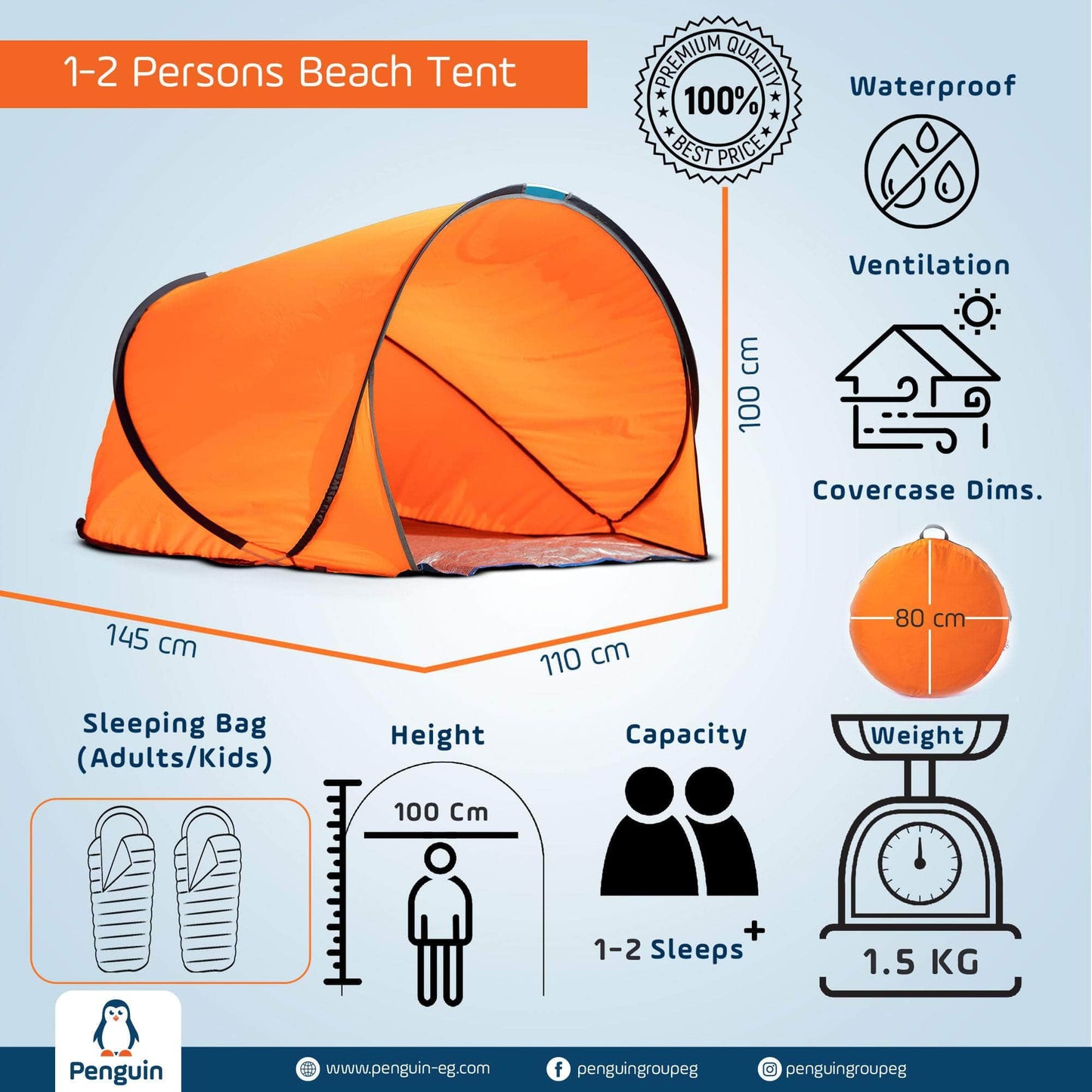Penguin Pop-Up Beach 1-2 Persons Tent