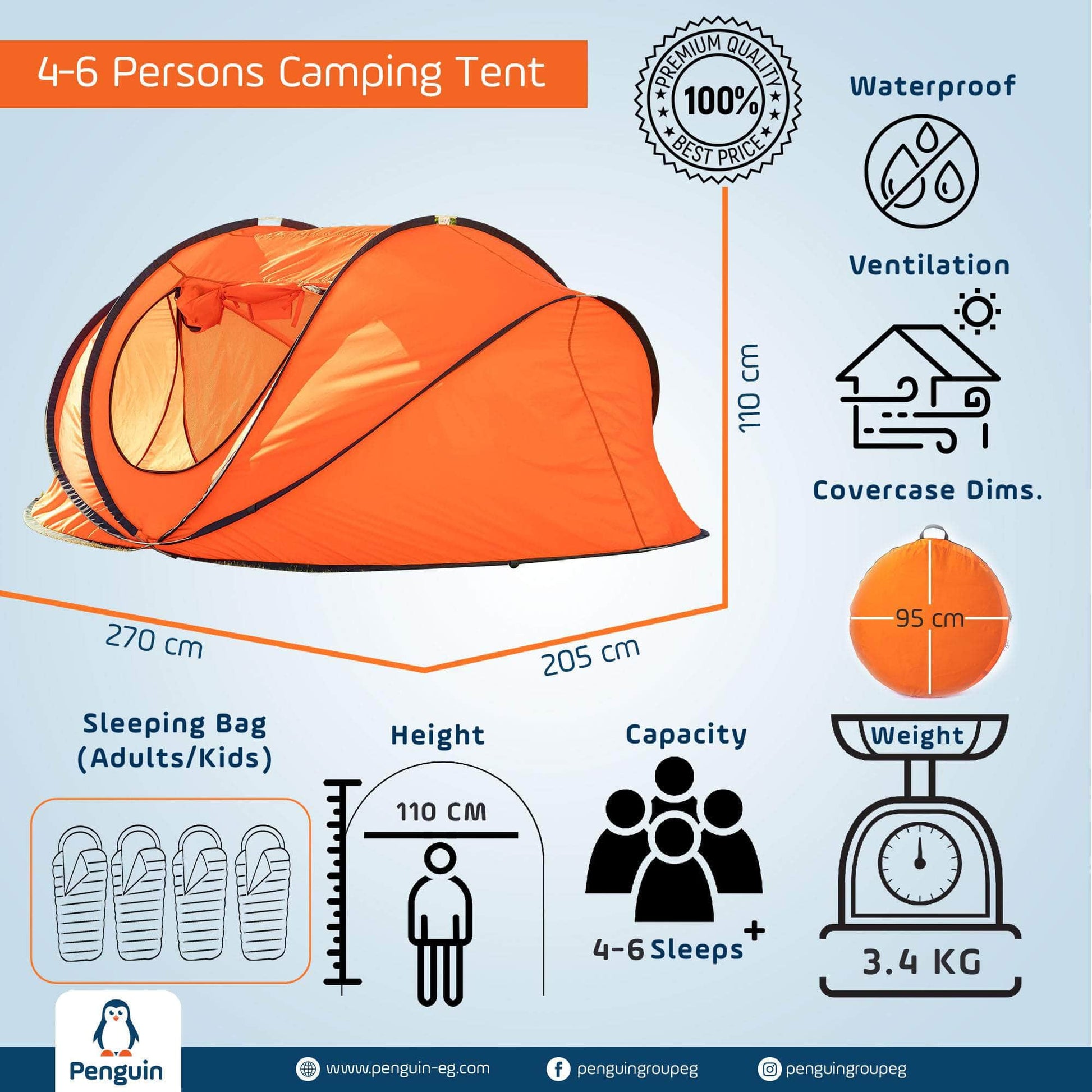 Penguin Standard 4-6 persons Popup Tent
